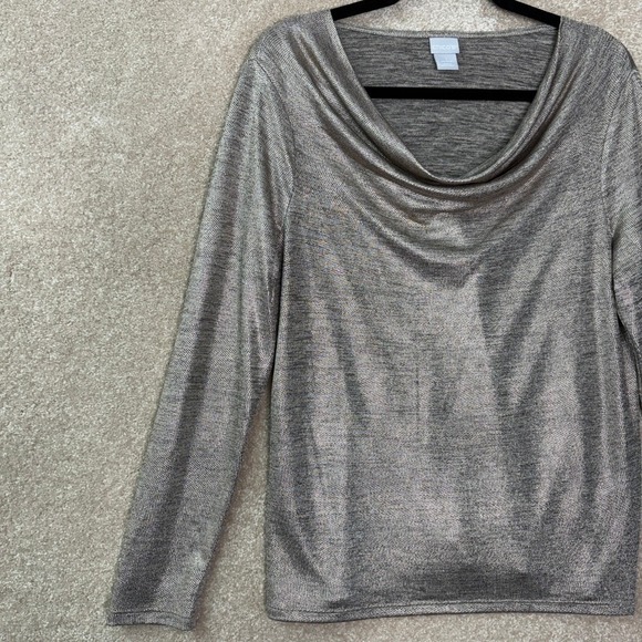 CHICO'S Cowl Neck Top Women's Medium Size 1 Metallic Shimmer Holiday Glam - Picture 2 of 9